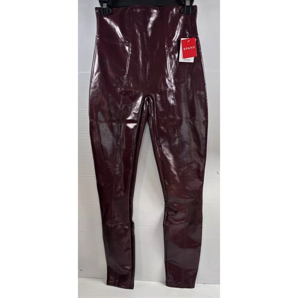 SPANX Faux Patent Leather Liquid Gloss Leggings Pants Ruby Size Small NWT 20301R